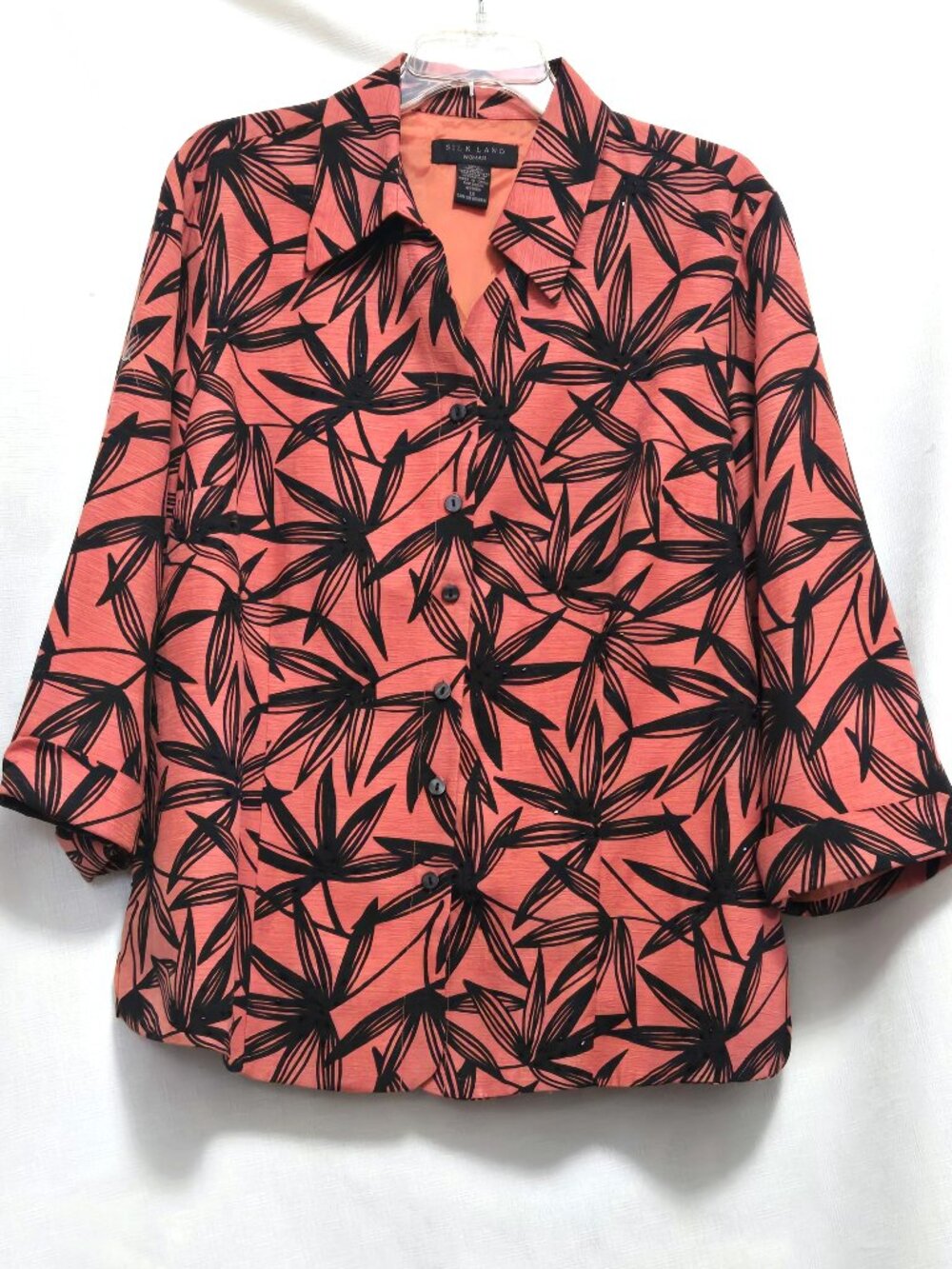 Silk Land Orange/Black Sequined Print Button-Up Blouse/Blazer.